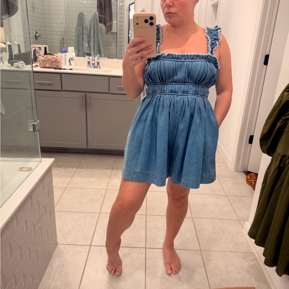 Peach Love California Blue Denim Romper Dress